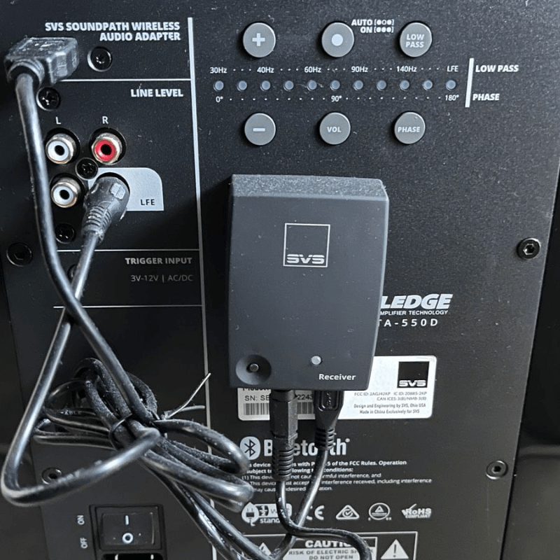 SVS Soundpath Wireless Receiver Setup Behind Subwoofer